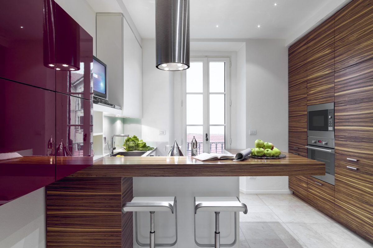 interior view of a modern kitchen with stool